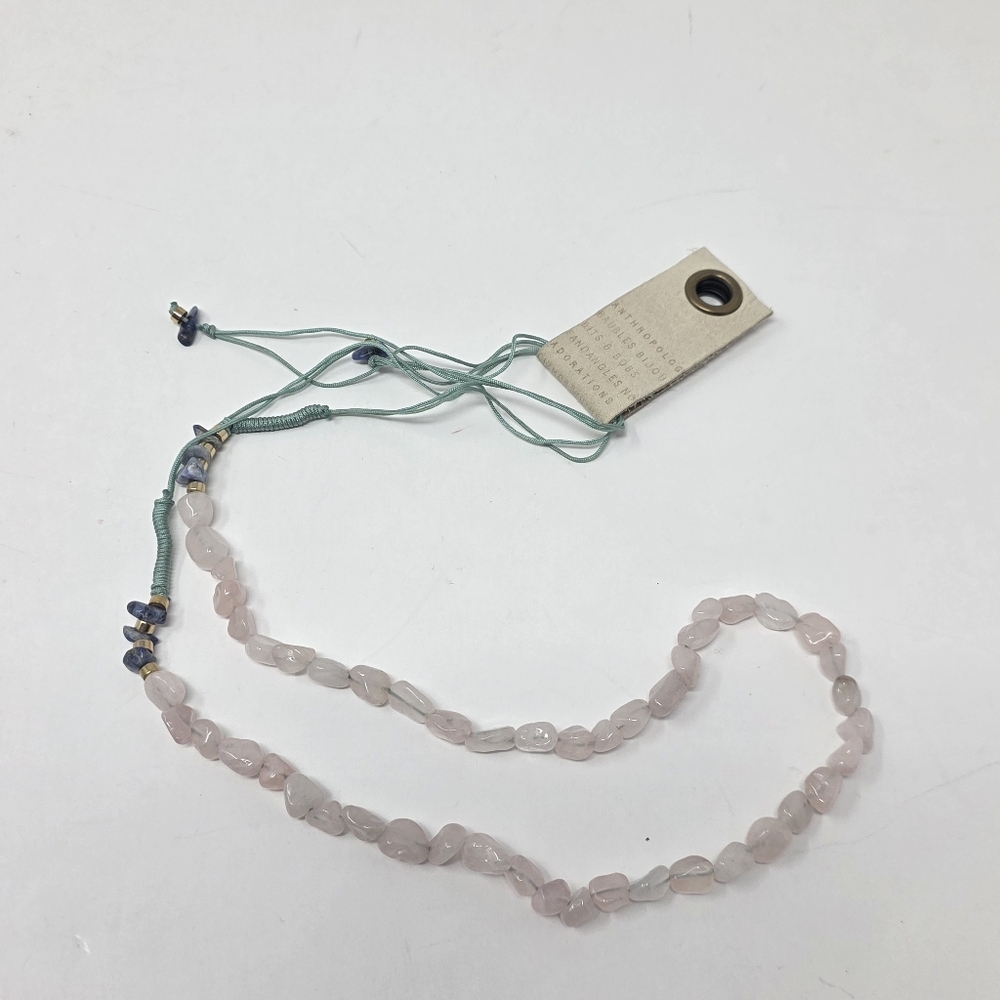 Anthropologie pink rose quartz semi-precious  stone adjustable necklace NWT